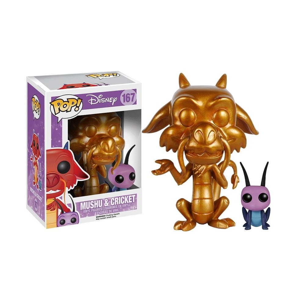 Figurine Disney - Mulan Mushu et Cricket Version Gold Exclusive Pop 10cm