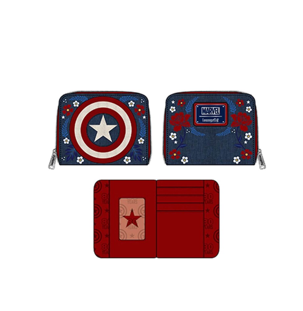 Portefeuille Marvel - Captain America 80Th Anniversary Floral Sheild