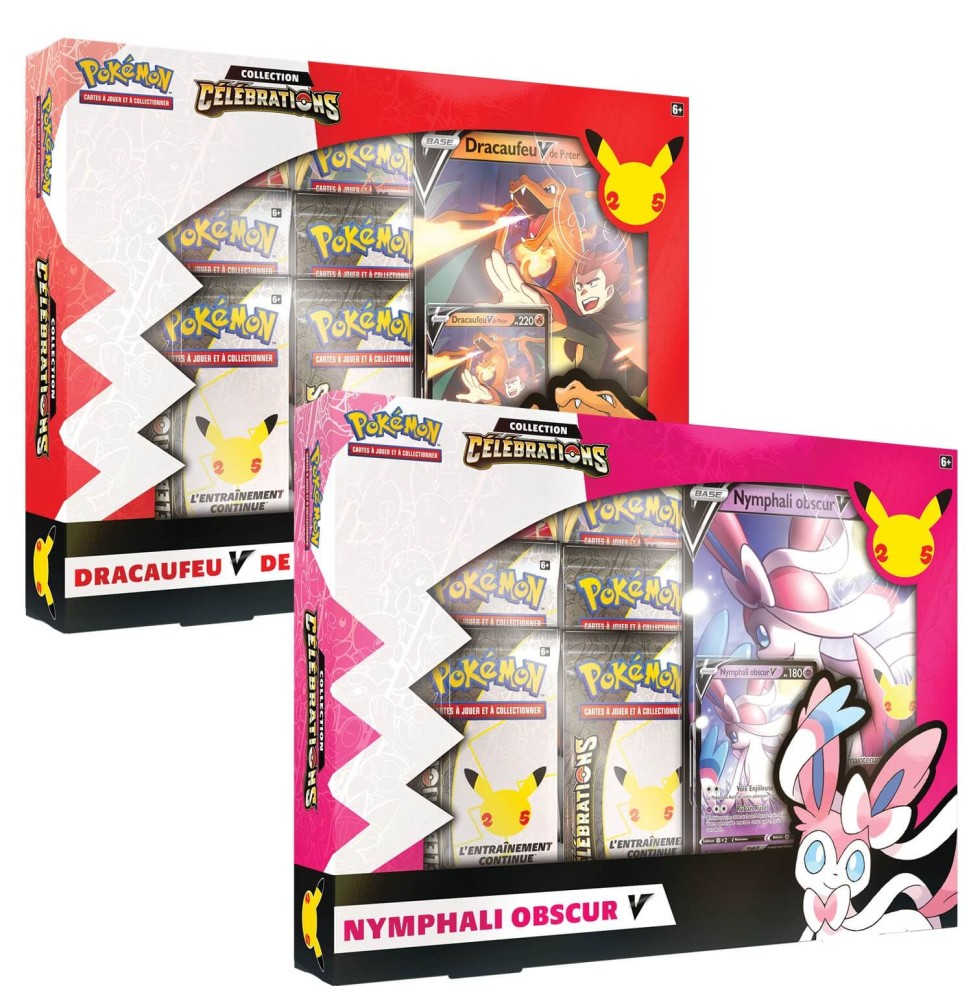 Coffret Pokemon 25 ans - Dracaufeu-V / Nymphali-V Modèle aléatoire Coffret Pokemon 25 ans - Dracaufeu-V / Nymphali-V Modèle aléatoire