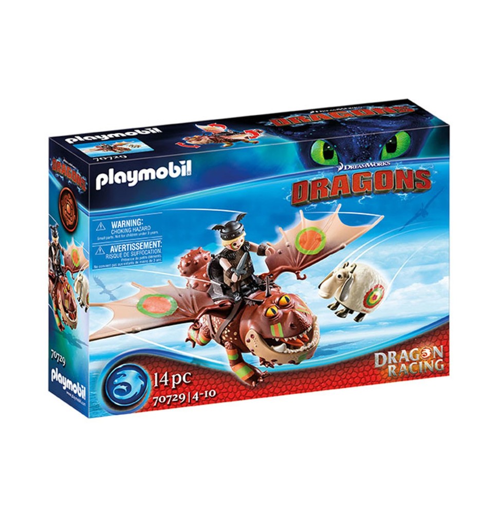 Figurine Playmobil Dreamworks Dragon - Racing Varek Et Bouledogre 18cm