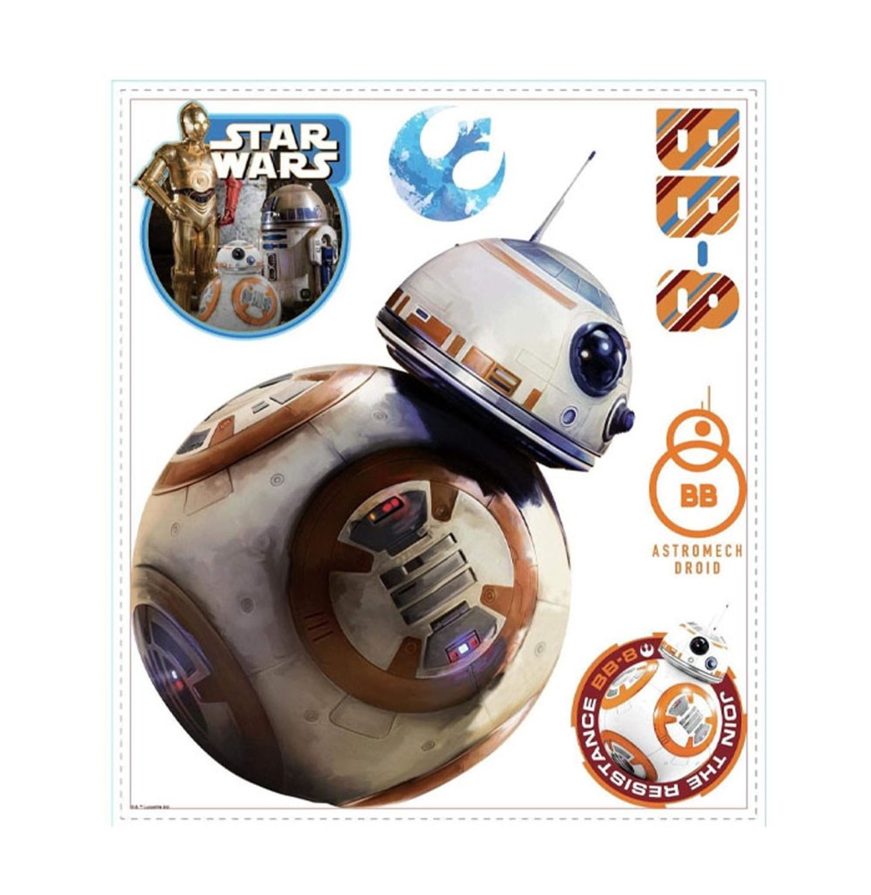 Stickers Muraux Star Wars Moyen - The Force Awakens Ep VII Bb-8 28X48cm