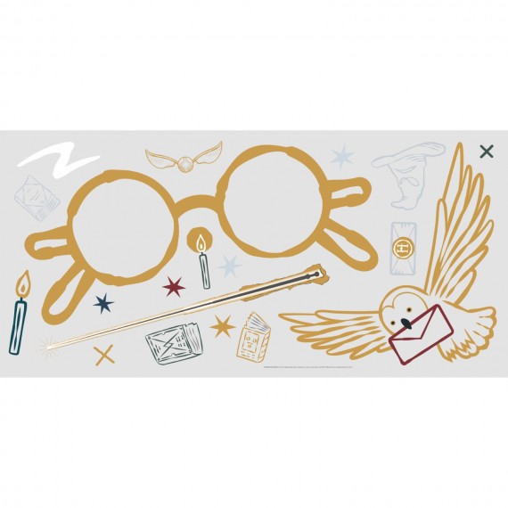 Stickers Muraux Harry Potter - Geants Lunettes Baguettes et Chouette