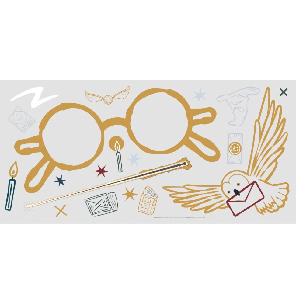 Stickers Muraux Harry Potter - Geants Lunettes Baguettes et Chouette