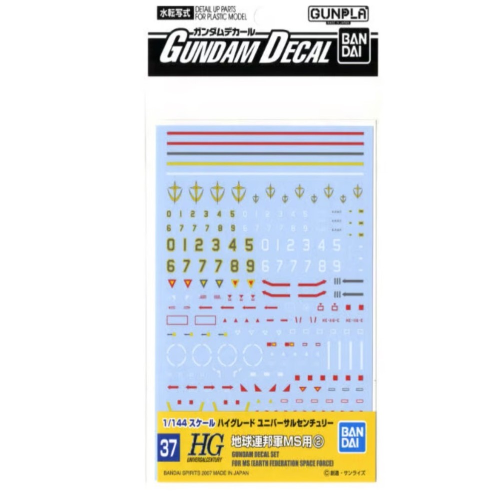 Pack décalcomanies Gundam Gunpla - 37 Earth Federation Ms 2 HG 1/144