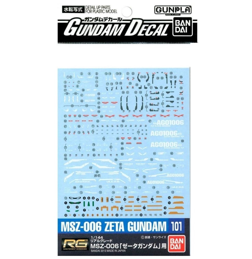 Pack décalcomanies Gundam Gunpla - 101 RG Zeta Gundam RG 1/144