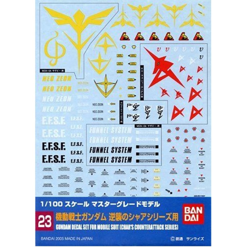 Pack décalcomanies Gundam Gunpla - 23 Multiuse - Char's Count MG 1/100