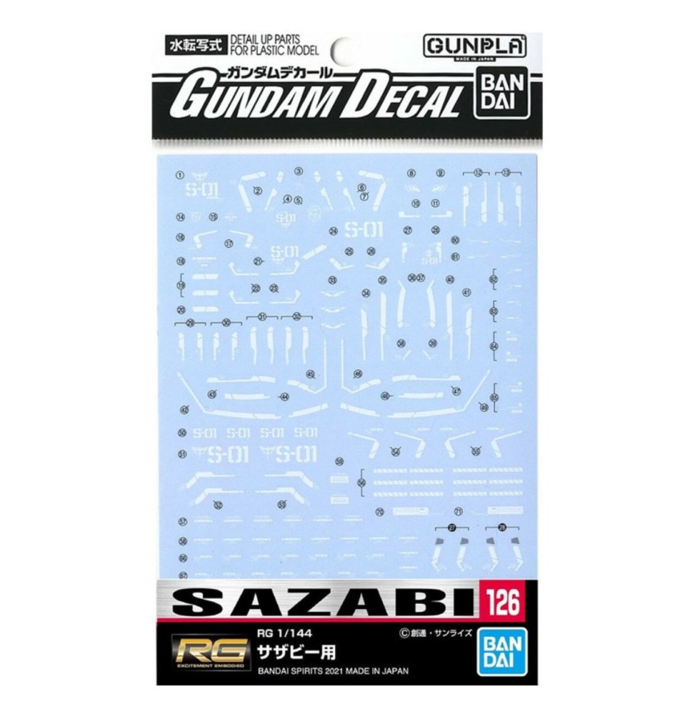 Pack décalcomanies Gundam Gunpla - 126 Sazabi RG 1/144