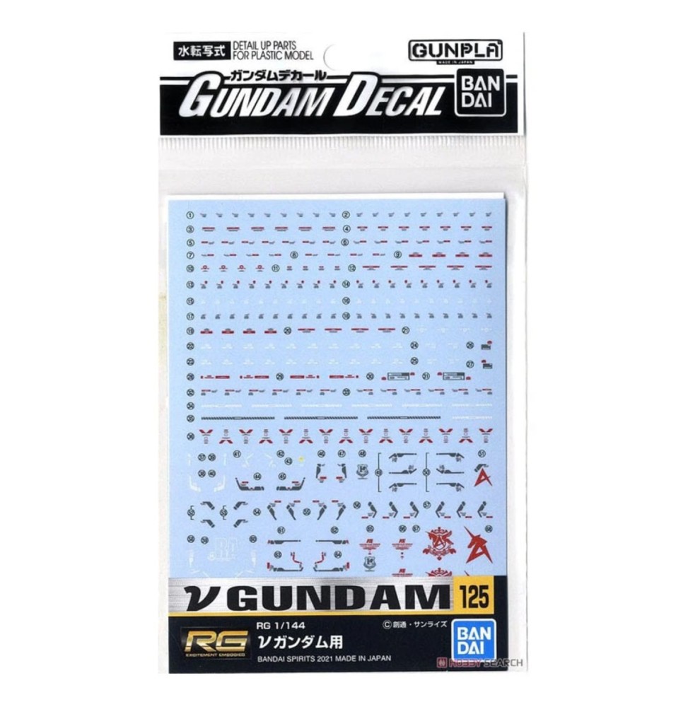 Pack décalcomanies Gundam Gunpla - 125 Nu Gunda RG 1/144