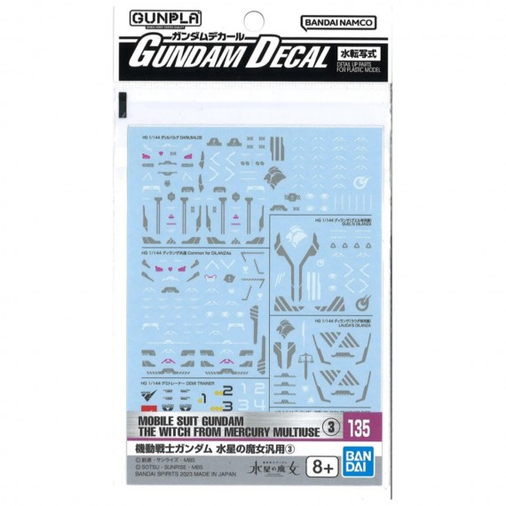 Pack décalcomanies Gundam Gunpla - 135 Witch From Mercury Multiuse III HG 1/144