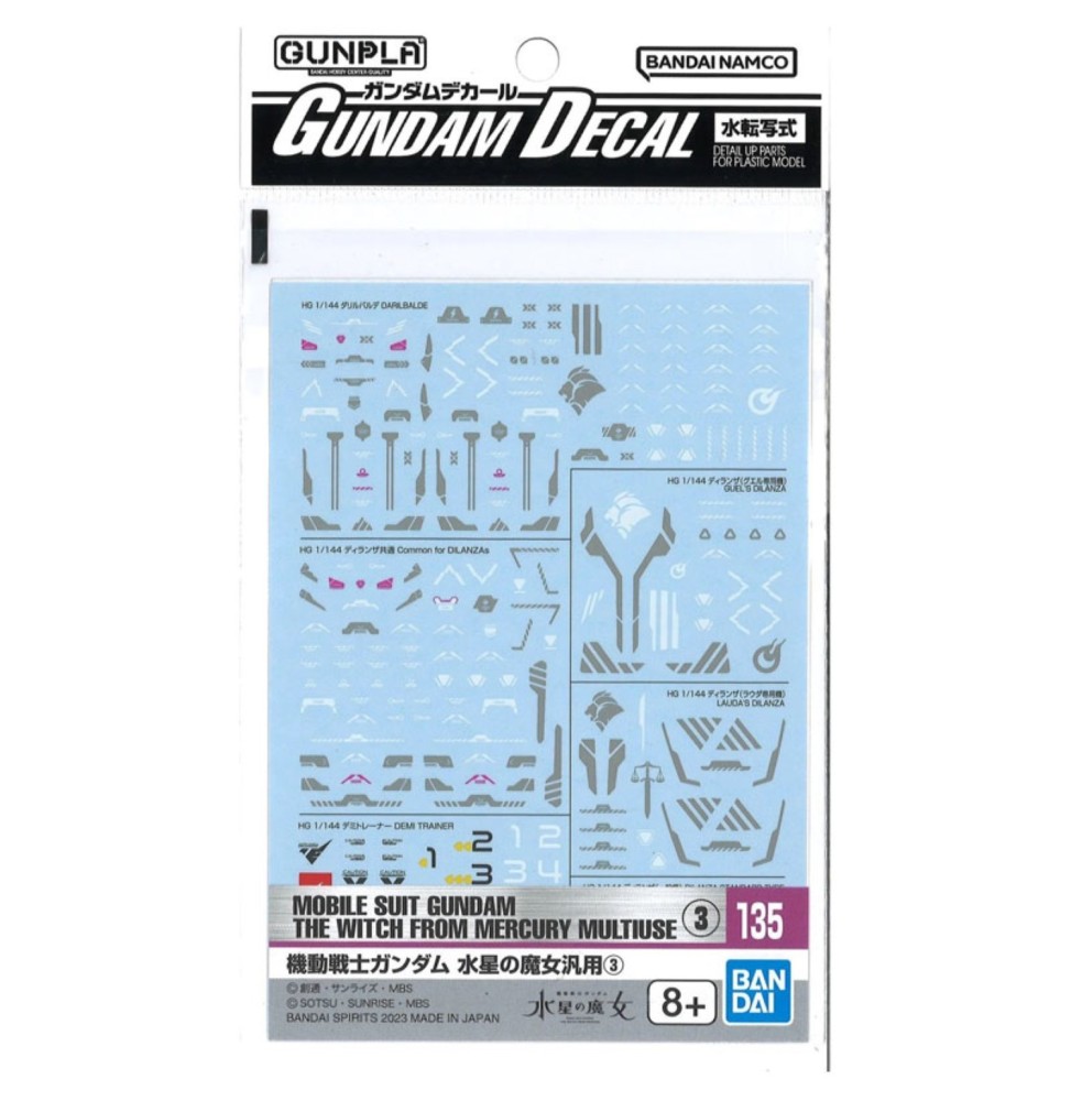 Pack décalcomanies Gundam Gunpla - 135 Witch From Mercury Multiuse III HG 1/144