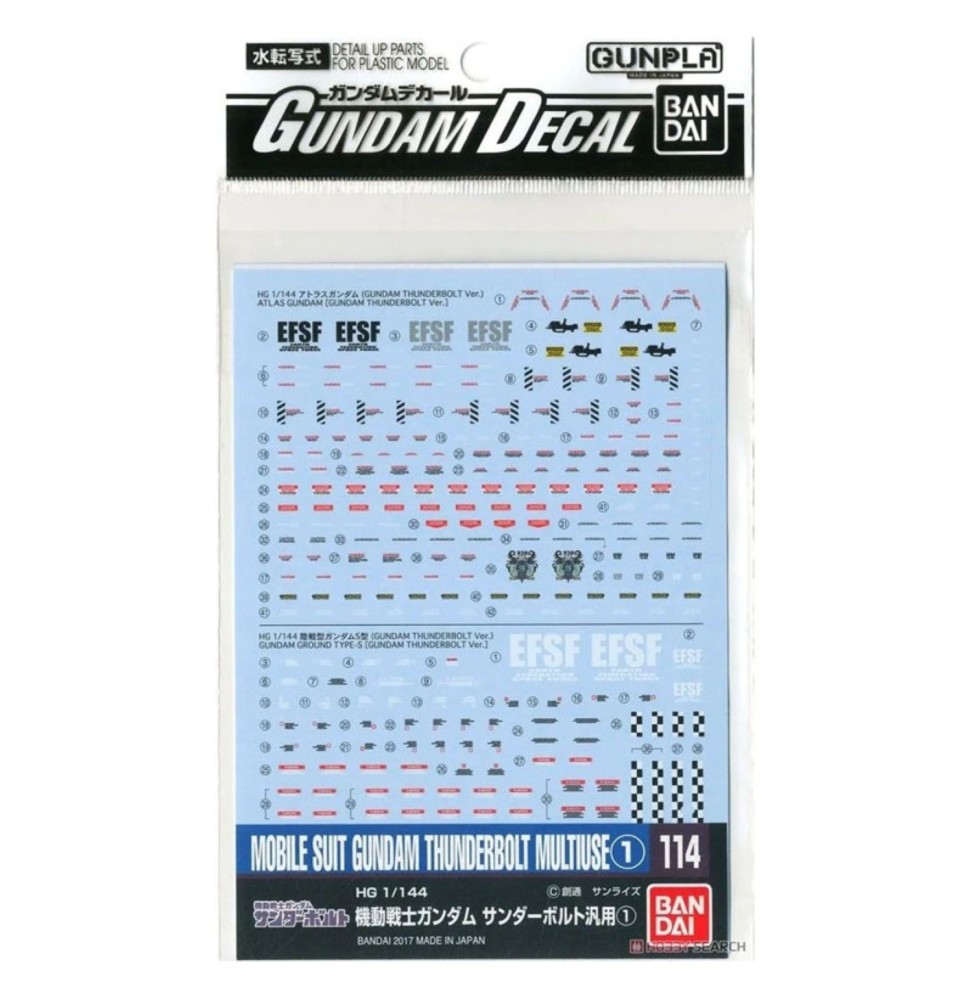 Pack décalcomanies Gundam Gunpla - 114 Thunderbolt Multiuse 1 HG 1/144