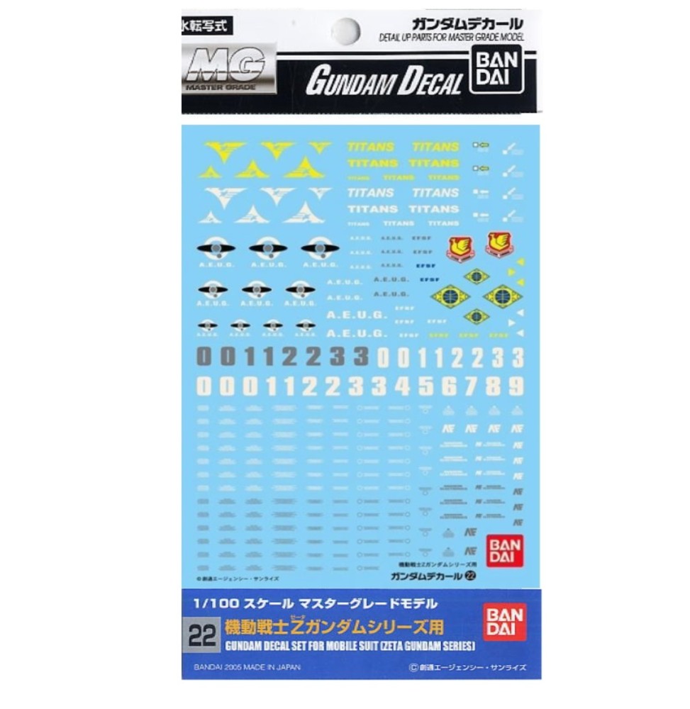 Pack décalcomanies Gundam Gunpla - 22 Multiuse Zeta MG 1/100