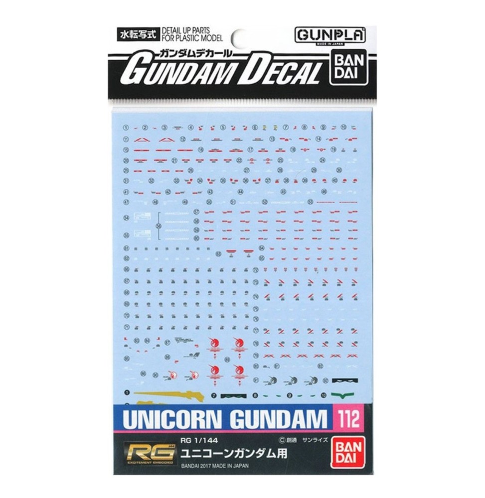 Pack décalcomanies Gundam Gunpla - 112 Unicorn Gundam Rg 1/144